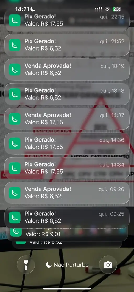 Print de notificações de vendas aprovadas